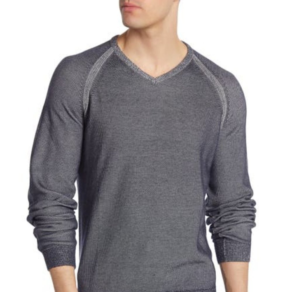 Tailor Vintage navy textured cotton v-neck sweater men new Small